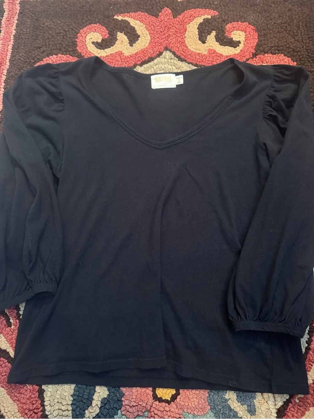 Nation Black V-Neck Puff Sleeve Top - Women
